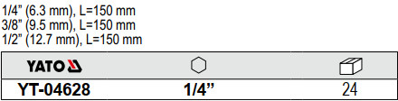Bộ 3 đầu chuyển lục giác 1/4" sang 1/4" 3/8" 1/2" 150mm Yato YT-04628 - Ba Lan Bộ 3 đầu chuyển lục giác 1/4" sang 1/4" 3/8" 1/2" 150mm Yato YT-04628 - Ba Lan