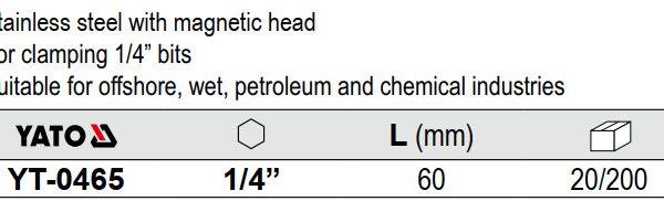 Thanh nối dài 60mm chuôi 1/4″ có từ Yato YT-0465 - Ba Lan Thanh nối dài 60mm chuôi 1/4″ có từ Yato YT-0465 - Ba Lan