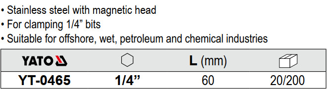 Thanh nối dài 60mm chuôi 1/4″ có từ Yato YT-0465 - Ba Lan Thanh nối dài 60mm chuôi 1/4″ có từ Yato YT-0465 - Ba Lan