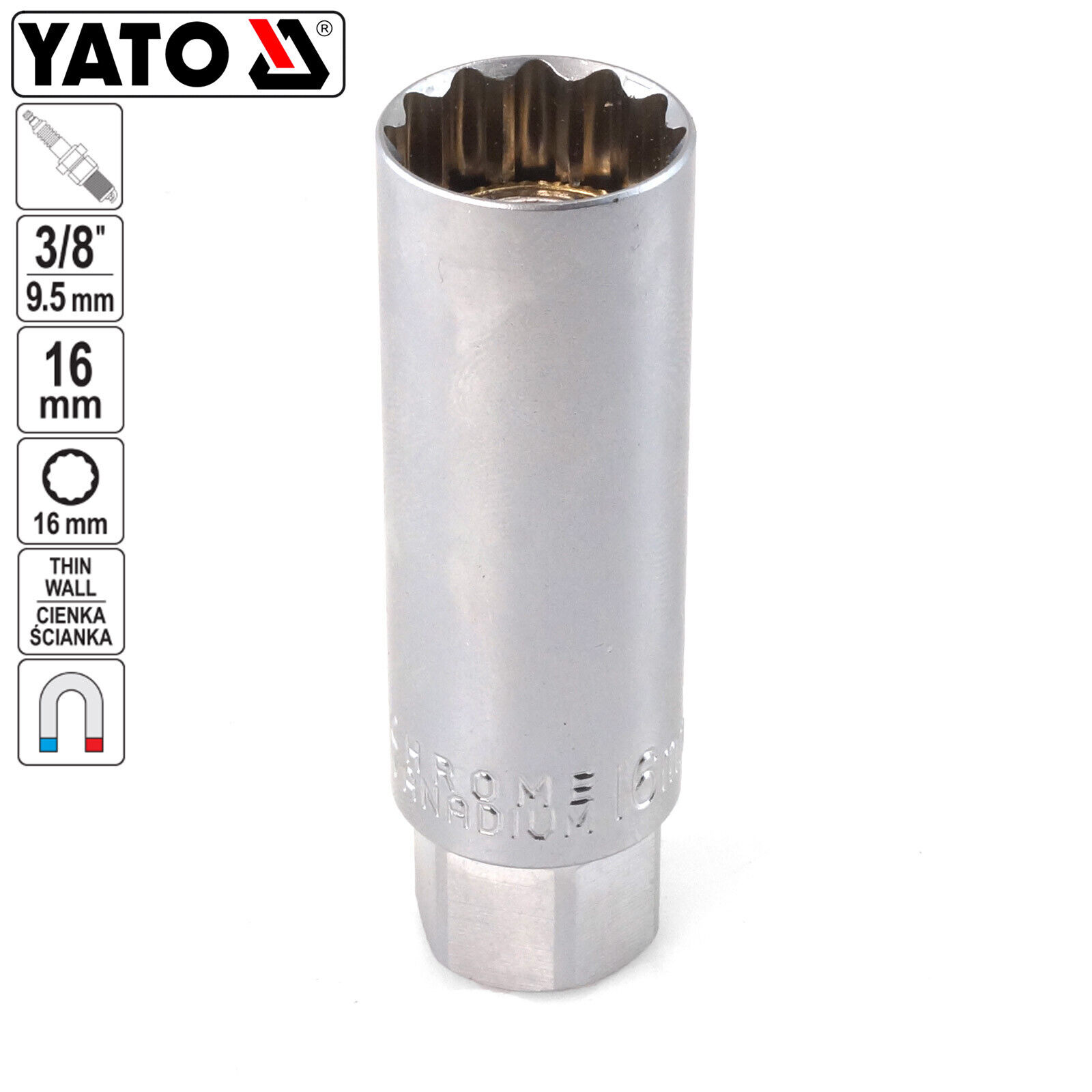 Khẩu mở bugi hoa khế 3/8" 16mm Yato YT-38511 Khẩu mở bugi hoa khế 3/8" 16mm Yato YT-38511