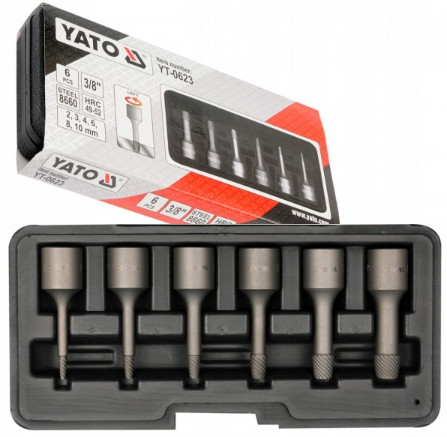 Bộ 6 khẩu 3/8" nhổ ốc bulong hỏng 2-10mm đảo chiều Yato YT-0623 - Ba Lan Bộ 6 khẩu 3/8" nhổ ốc bulong hỏng 2-10mm đảo chiều Yato YT-0623 - Ba Lan