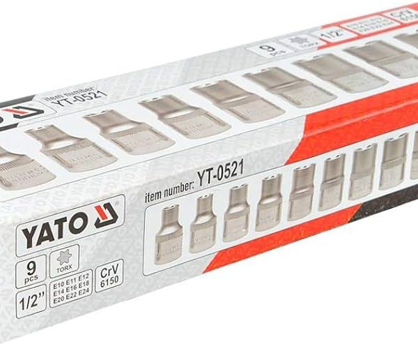 Bộ 9 đầu tuýp sao 1/2" E10-E24 Yato YT-0521 - Ba Lan Bộ 9 đầu tuýp sao 1/2" E10-E24 Yato YT-0521 - Ba Lan