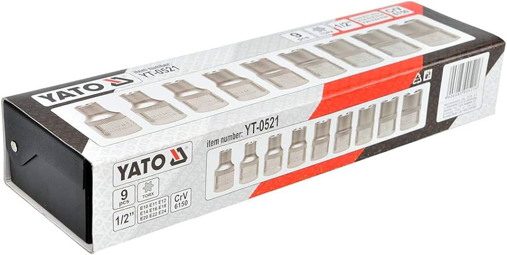 Bộ 9 đầu tuýp sao 1/2" E10-E24 Yato YT-0521 - Ba Lan Bộ 9 đầu tuýp sao 1/2" E10-E24 Yato YT-0521 - Ba Lan