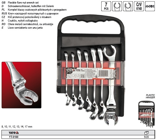 Bộ 7 Cờ Lê Lắc Léo 2 Đầu Miệng YATO YT-0190 (8-17mm) Bộ 7 Cờ Lê Lắc Léo 2 Đầu Miệng YATO YT-0190 (8-17mm)