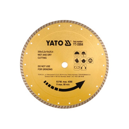 Lưỡi Cắt Kim Cương YATO YT-5982 đến YT-5984 – Φ250mm đến Φ350mm, Cắt Ướt & Khô, Chuyên Cắt Bê Tông, Gạch, Đá