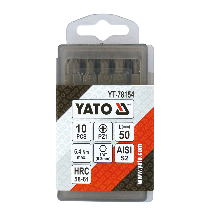 Đầu mũi vít 10 chi tiết 1/4"x50mm, Pz3 YATO YT-78156 Đầu mũi vít 10 chi tiết 1/4"x50mm, Pz3 YATO YT-78156