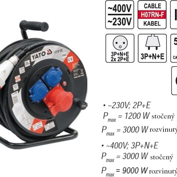 Cuộn dây điện Rulo 3 pha + 2 pha 25m YATO YT-8120 Ba Lan Cuộn dây điện Rulo 3 pha + 2 pha 25m YATO YT-8120 Ba Lan