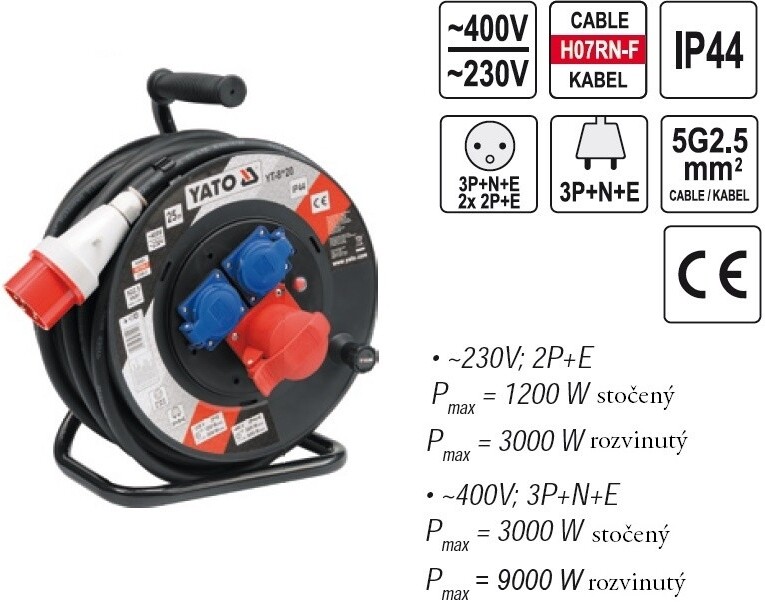Cuộn dây điện Rulo 3 pha + 2 pha 25m YATO YT-8120 Ba Lan Cuộn dây điện Rulo 3 pha + 2 pha 25m YATO YT-8120 Ba Lan
