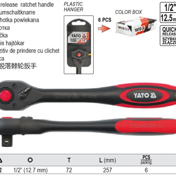 Cần siết tự động 1/2" dạng thẳng 257mm Yato YT-0292 - Ba Lan Cần siết tự động 1/2" dạng thẳng 257mm Yato YT-0292 - Ba Lan