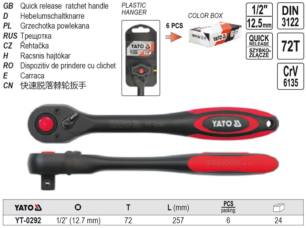 Cần siết tự động 1/2" dạng thẳng 257mm Yato YT-0292 - Ba Lan Cần siết tự động 1/2" dạng thẳng 257mm Yato YT-0292 - Ba Lan