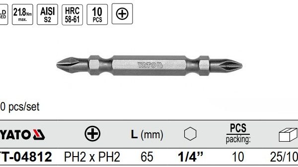 Bộ 10 mũi vít 4 cạnh PH2x65mm 19.6Nm chuôi 1/4" chống trượt Yato YT-04812 - Ba Lan Bộ 10 mũi vít 4 cạnh PH2x65mm 19.6Nm chuôi 1/4" chống trượt Yato YT-04812 - Ba Lan