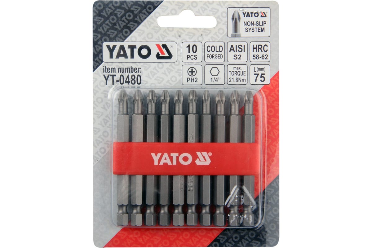 Bộ 10 mũi vít 4 cạnh PH2x75mm 21.8Nm chuôi 1/4" chống trượt Yato YT-0480 - Ba Lan Bộ 10 mũi vít 4 cạnh PH2x75mm 21.8Nm chuôi 1/4" chống trượt Yato YT-0480 - Ba Lan