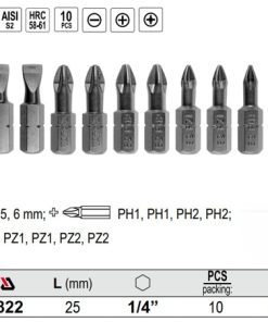 Bộ 10 mũi vít đa năng 25mm chuôi 1/4" chống trượt Yato YT-04822 - Ba Lan Bộ 10 mũi vít đa năng 25mm chuôi 1/4" chống trượt Yato YT-04822 - Ba Lan
