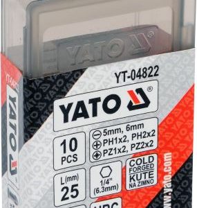 Bộ 10 mũi vít đa năng 25mm chuôi 1/4" chống trượt Yato YT-04822 - Ba Lan Bộ 10 mũi vít đa năng 25mm chuôi 1/4" chống trượt Yato YT-04822 - Ba Lan