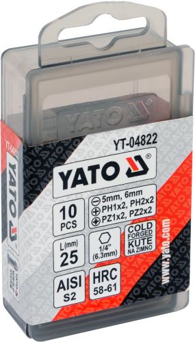 Bộ 10 mũi vít đa năng 25mm chuôi 1/4" chống trượt Yato YT-04822 - Ba Lan Bộ 10 mũi vít đa năng 25mm chuôi 1/4" chống trượt Yato YT-04822 - Ba Lan