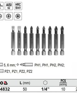 Bộ 10 mũi vít đa năng 50mm chuôi 1/4" chống trượt Yato YT-04832 - Ba Lan Bộ 10 mũi vít đa năng 50mm chuôi 1/4" chống trượt Yato YT-04832 - Ba Lan