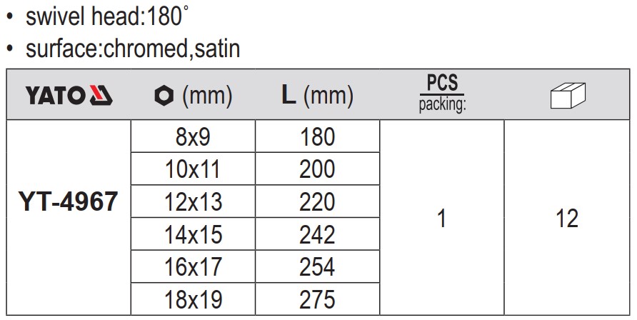 Bộ 6 cờ lê 2 đầu lắc léo Yato YT-4967 - Ba Lan Bộ 6 cờ lê 2 đầu lắc léo Yato YT-4967 - Ba Lan