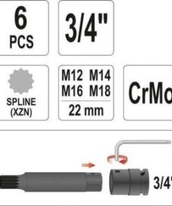 Bộ 6 đầu khẩu 3/4" mũi hoa thị M12-M18 Yato YT-1157 - Ba Lan