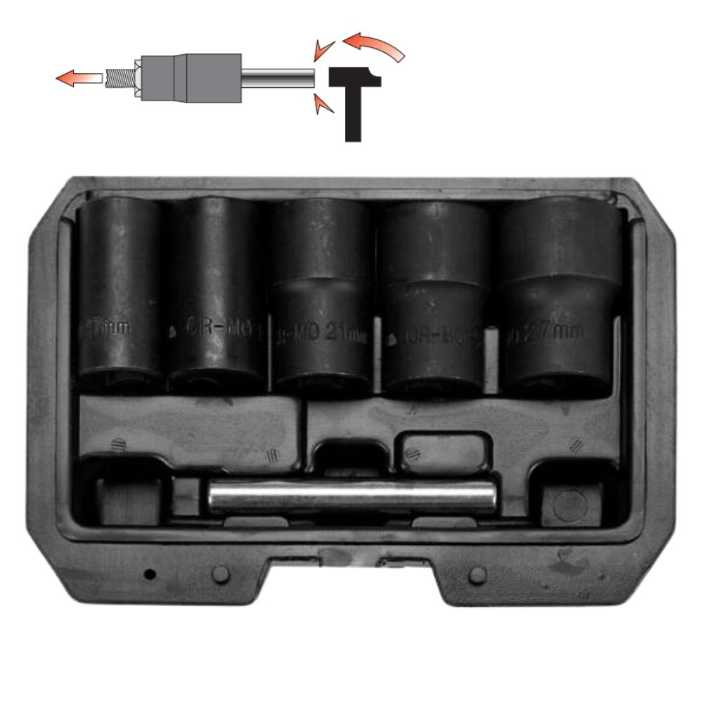 Bộ khẩu nhổ ốc bulong hỏng 1/2" 17-27mm 6 món Yato YT-06032 Bộ khẩu nhổ ốc bulong hỏng 1/2" 17-27mm 6 món Yato YT-06032