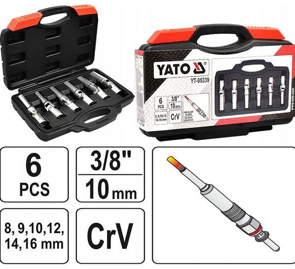 Bộ 6 tuýp mở bugi xông 3/8" lắc léo 8-16x85mm Yato YT-05339 - Ba Lan