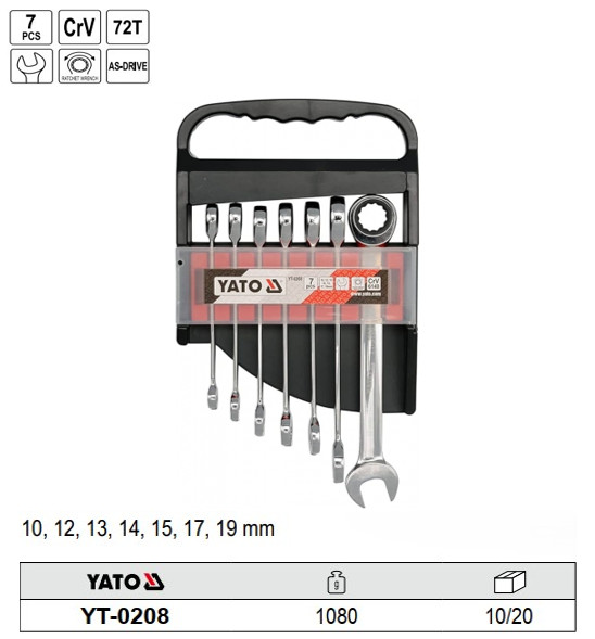 Bộ 7 cờ lê vòng miệng tự động lật đảo chiều 10-19mm Yato YT-0208 - Ba Lan Bộ 7 cờ lê vòng miệng tự động lật đảo chiều 10-19mm Yato YT-0208 - Ba Lan