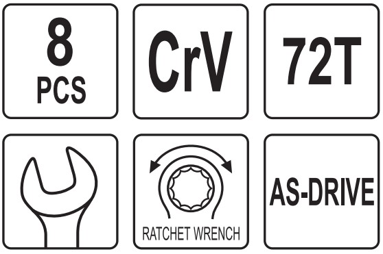 Bộ 8 Cờ Lê Vòng Miệng Tự Động YATO YT-02068 (8-19mm) Bộ 8 Cờ Lê Vòng Miệng Tự Động YATO YT-02068 (8-19mm)