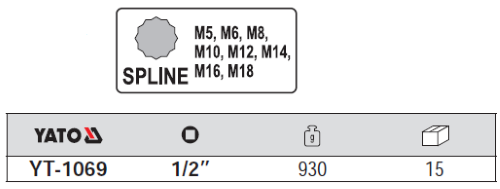 Bộ 8 đầu khẩu 1/2" mũi hoa thị M5-M18 Yato YT-1069 - Ba Lan Bộ 8 đầu khẩu 1/2" mũi hoa thị M5-M18 Yato YT-1069 - Ba Lan