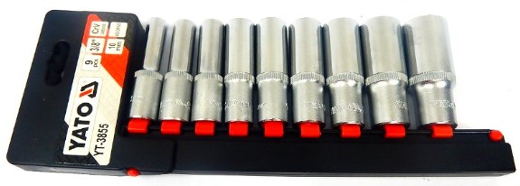 Bộ 9 đầu tuýp dài 3/8" 8-19mm Yato YT-3855 - Ba Lan Bộ 9 đầu tuýp dài 3/8" 8-19mm Yato YT-3855 - Ba Lan