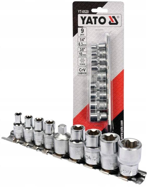 Bộ 9 đầu tuýp sao 1/4" E5-E16 Yato YT-0520 Bộ 9 đầu tuýp sao 1/4" E5-E16 Yato YT-0520