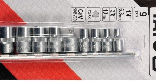 Bộ 9 đầu tuýp sao 1/4" E5-E16 Yato YT-0520 Bộ 9 đầu tuýp sao 1/4" E5-E16 Yato YT-0520