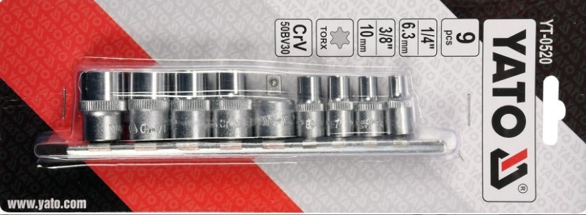 Bộ 9 đầu tuýp sao 1/4" E5-E16 Yato YT-0520 Bộ 9 đầu tuýp sao 1/4" E5-E16 Yato YT-0520