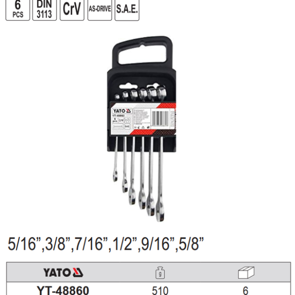 Bộ cờ lê vòng miệng hệ inch 6 chi tiết Yato YT-48860 - Ba Lan Bộ cờ lê vòng miệng hệ inch 6 chi tiết Yato YT-48860 - Ba Lan