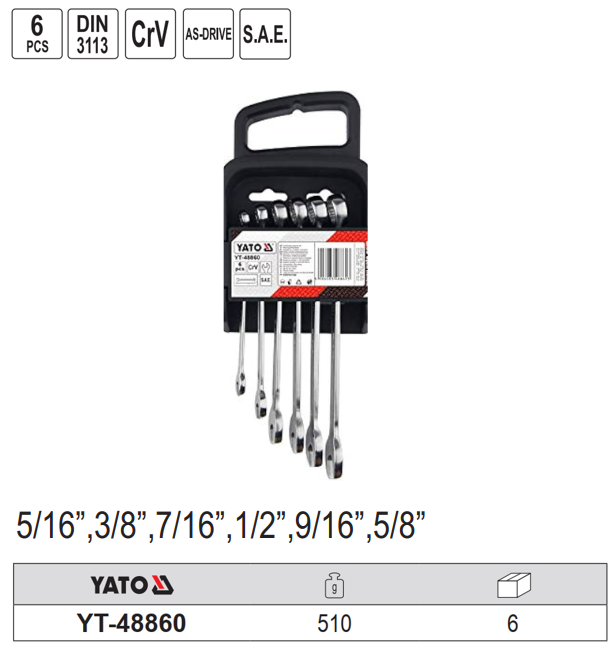 Bộ cờ lê vòng miệng hệ inch 6 chi tiết Yato YT-48860 - Ba Lan Bộ cờ lê vòng miệng hệ inch 6 chi tiết Yato YT-48860 - Ba Lan