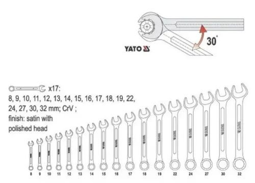 Bộ cờ lê vòng miệng hệ mét 17 chi tiết 8-32mm Yato YT-0363 - Ba Lan Bộ cờ lê vòng miệng hệ mét 17 chi tiết 8-32mm Yato YT-0363 - Ba Lan