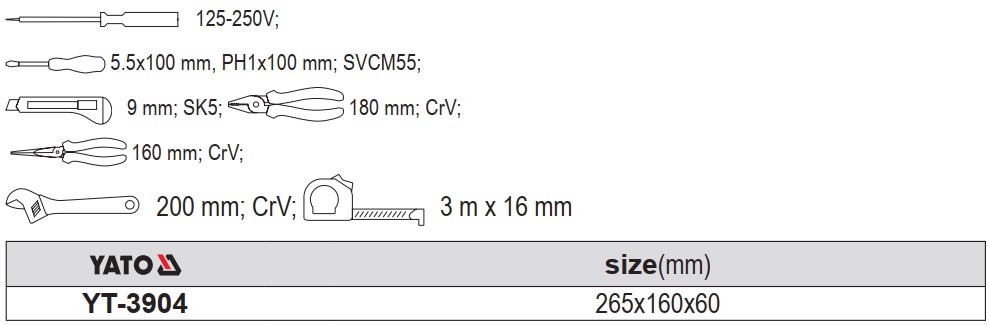 Bộ dụng cụ sửa chữa cầm tay 8 chi tiết Yato YT-3904 Bộ dụng cụ sửa chữa cầm tay 8 chi tiết Yato YT-3904