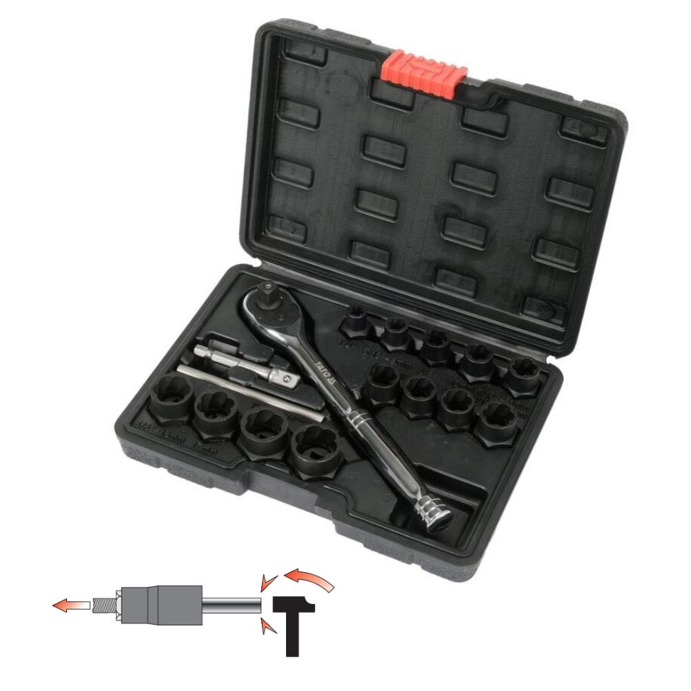Bộ dụng cụ tháo bu lông và đai ốc hỏng 3/8" 16 món Yato YT-05897 Bộ dụng cụ tháo bu lông và đai ốc hỏng 3/8" 16 món Yato YT-05897