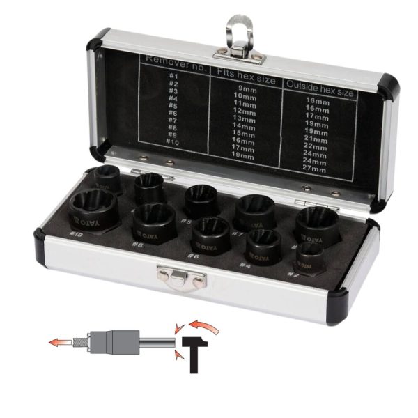 Bộ khẩu dài nhổ bulong gãy 3/8" 9-19mm 10 món Yato YT-06031 Bộ khẩu dài nhổ bulong gãy 3/8" 9-19mm 10 món Yato YT-06031