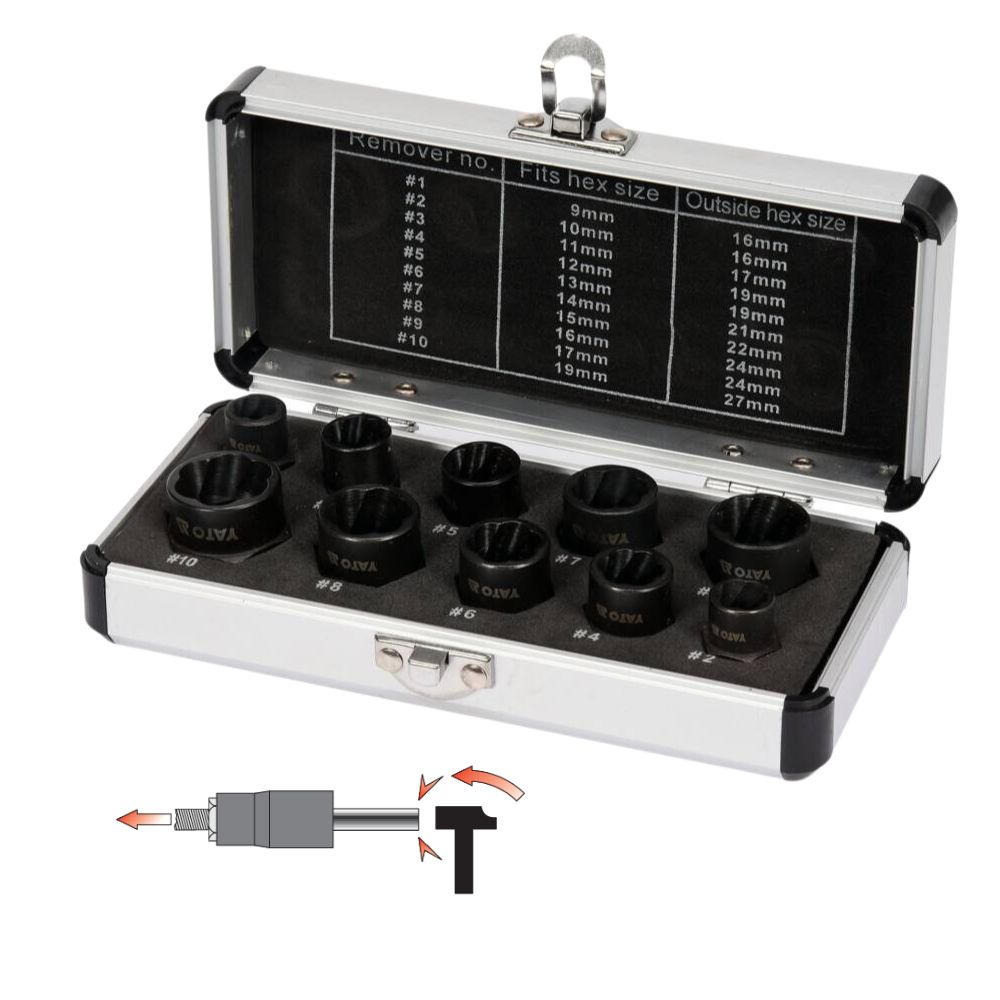 Bộ khẩu dài nhổ bulong gãy 3/8" 9-19mm 10 món Yato YT-06031 Bộ khẩu dài nhổ bulong gãy 3/8" 9-19mm 10 món Yato YT-06031