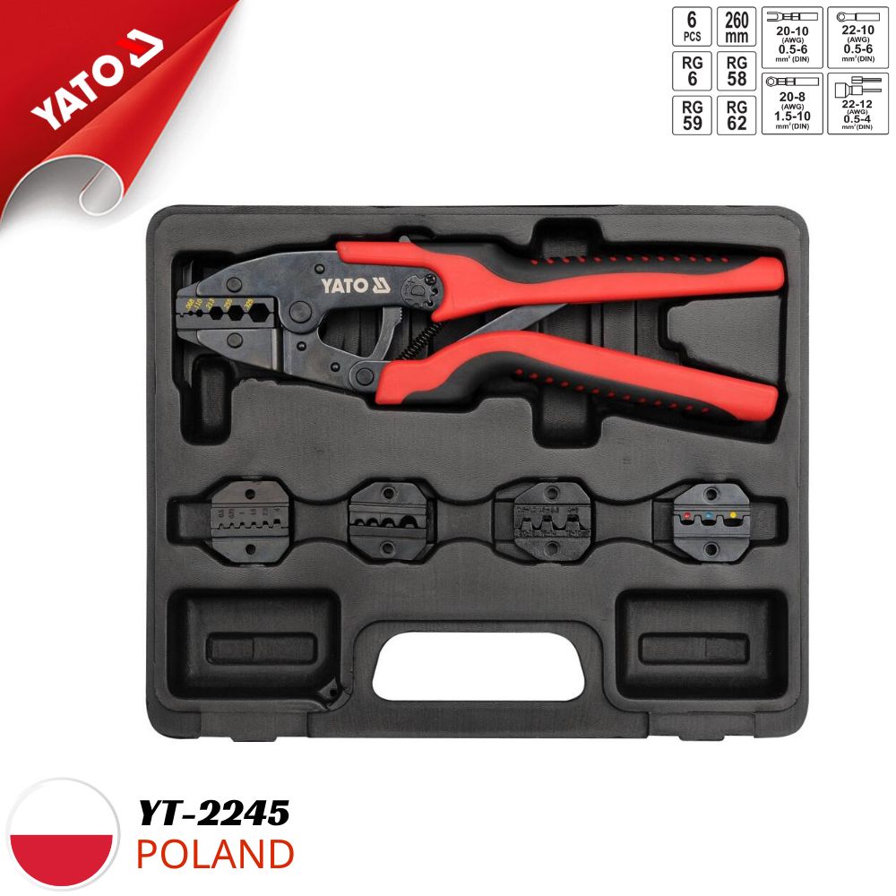 Bộ Kìm Bấm Cốt Tự Động Thay Hàm Nhanh YATO YT-2245 – Đa Năng 6 Chi Tiết Bộ Kìm Bấm Cốt Tự Động Thay Hàm Nhanh YATO YT-2245 – Đa Năng 6 Chi Tiết