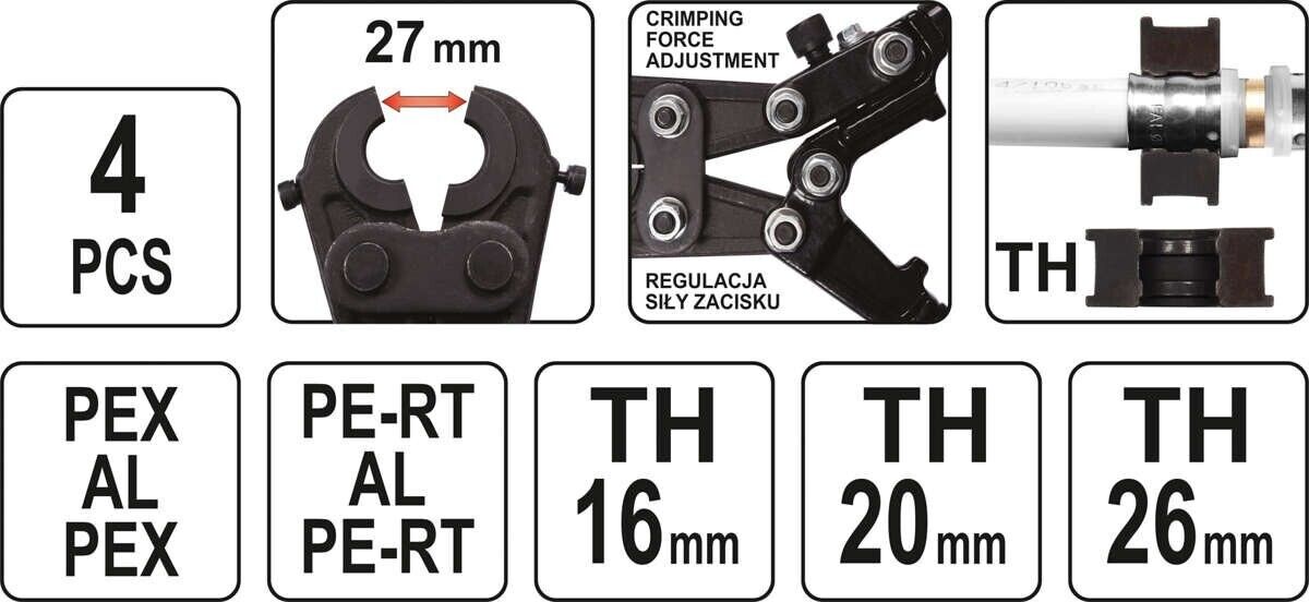 Kìm Bấm Ống PEX-AL-PEX YATO YT-21750 – Bộ 4 Chi Tiết Kìm Bấm Ống PEX-AL-PEX YATO YT-21750 – Bộ 4 Chi Tiết