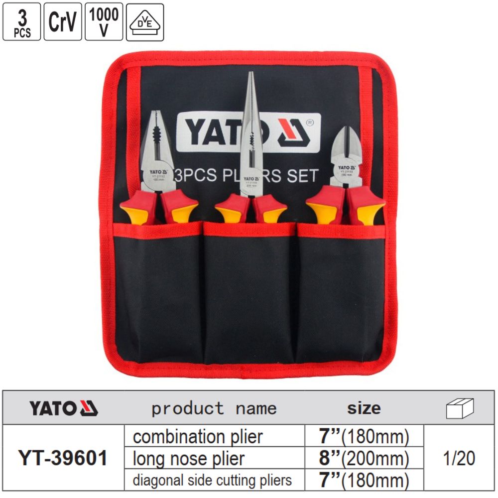 Bộ Kìm Cách Điện YATO YT-39601 – 3 Chi Tiết VDE 1000V Bộ Kìm Cách Điện YATO YT-39601 – 3 Chi Tiết VDE 1000V