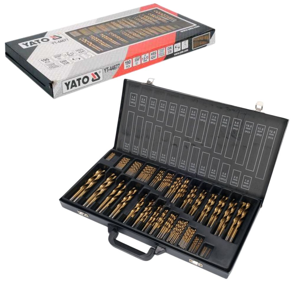 Bộ Mũi Khoan Xoắn YATO YT-44677 – 190 Chi Tiết, HSS, Phủ Titan, Chuẩn DIN 338 Bộ Mũi Khoan Xoắn YATO YT-44677 – 190 Chi Tiết, HSS, Phủ Titan, Chuẩn DIN 338