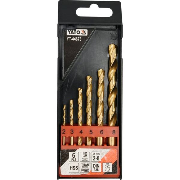 Bộ Mũi Khoan Xoắn YATO YT-44673 – 6 Chi Tiết, HSS, Phủ Titan, Chuẩn DIN 338, Ø2-8mm Bộ Mũi Khoan Xoắn YATO YT-44673 – 6 Chi Tiết, HSS, Phủ Titan, Chuẩn DIN 338, Ø2-8mm