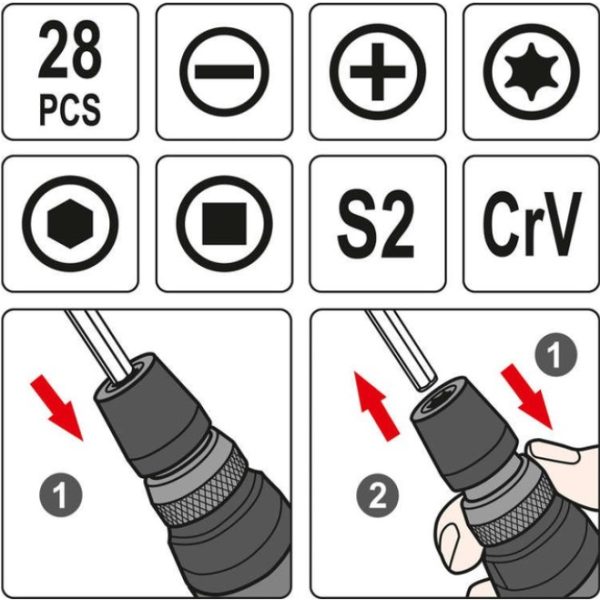Bộ Tô vít 1/4" Tổng hợp 28 chi tiết YATO YT-27940 Bộ Tô vít 1/4" Tổng hợp 28 chi tiết YATO YT-27940