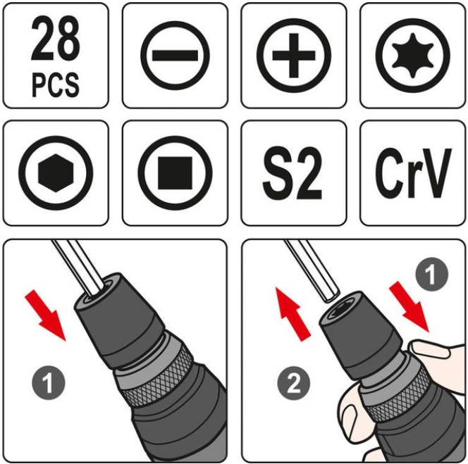 Bộ Tô vít 1/4" Tổng hợp 28 chi tiết YATO YT-27940 Bộ Tô vít 1/4" Tổng hợp 28 chi tiết YATO YT-27940