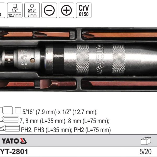 Bộ Tô vít Đóng Tự Động 8 Chi Tiết YATO YT-2801 Bộ Tô vít Đóng Tự Động 8 Chi Tiết YATO YT-2801