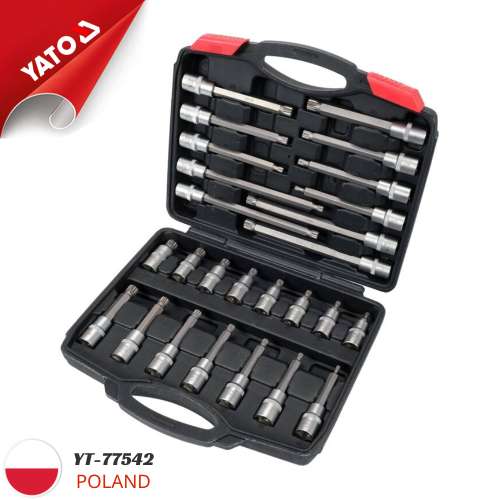 Bộ tuýp 1/2" mũi vít hoa thị M5-M16 26 chi tiết Yato YT-77542 - Ba Lan Bộ tuýp 1/2" mũi vít hoa thị M5-M16 26 chi tiết Yato YT-77542 - Ba Lan