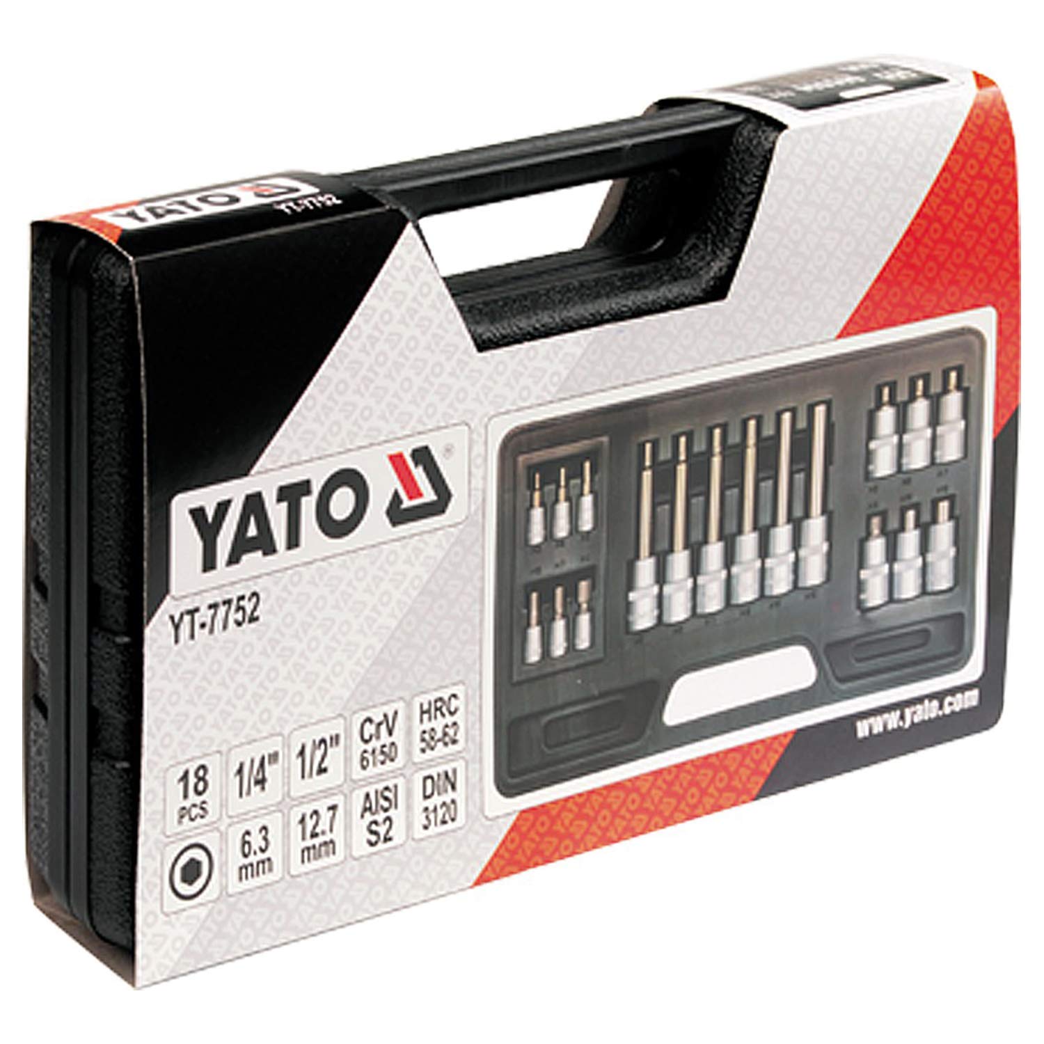 Bộ tuýp 1/4" 1/2" mũi vít lục giác 3-12mm 18 chi tiết Yato YT-7752 - Ba Lan Bộ tuýp 1/4" 1/2" mũi vít lục giác 3-12mm 18 chi tiết Yato YT-7752 - Ba Lan