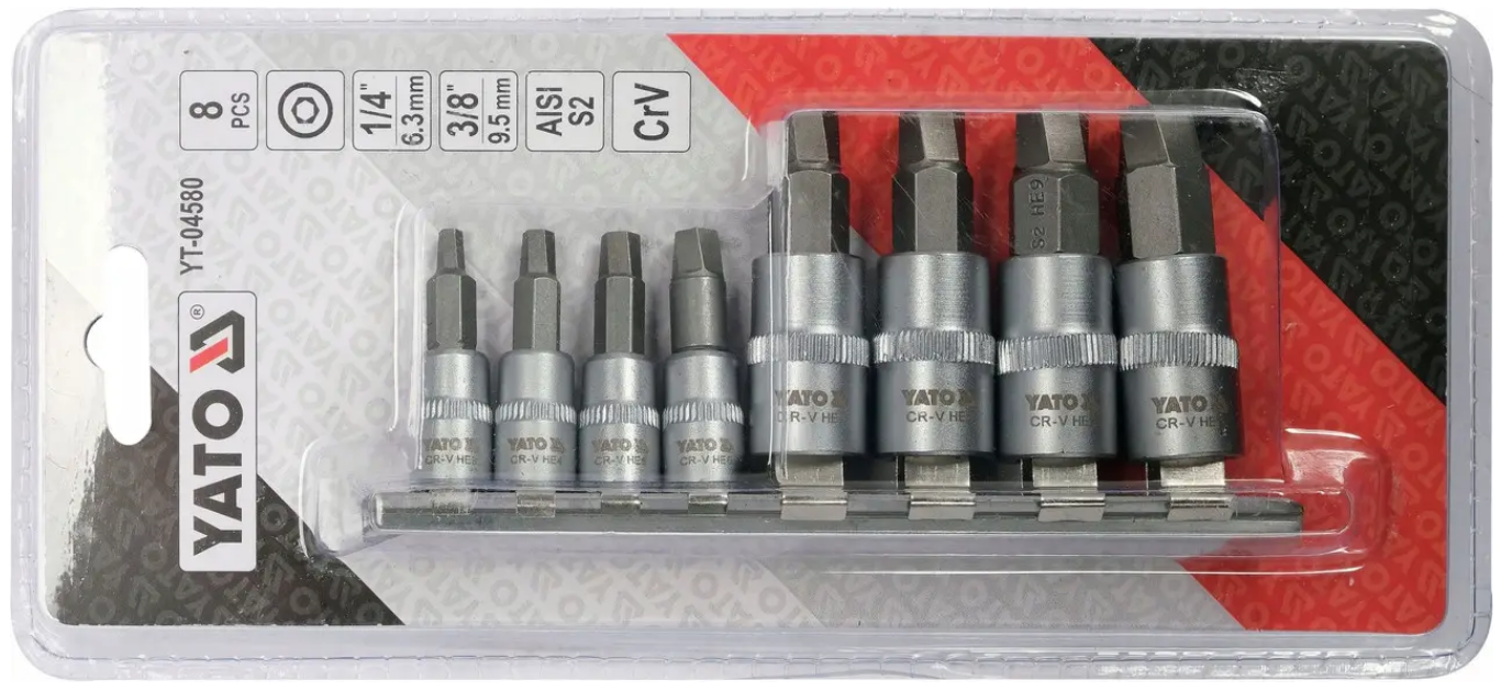Bộ tuýp 1/4" 3/8" mũi lục giác xoắn tháo gỡ ốc lục giác 8 chi tiết Yato YT-04580 - Ba Lan Bộ tuýp 1/4" 3/8" mũi lục giác xoắn tháo gỡ ốc lục giác 8 chi tiết Yato YT-04580 - Ba Lan