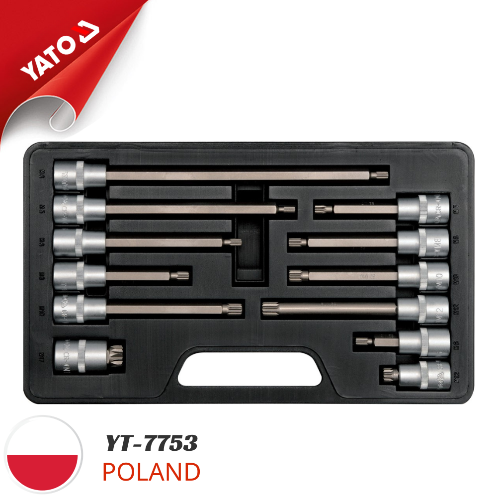 Bộ tuýp 1/2" mũi vít hoa thị M6-M12 12 chi tiết Yato YT-7753 - Ba Lan Bộ tuýp 1/2" mũi vít hoa thị M6-M12 12 chi tiết Yato YT-7753 - Ba Lan